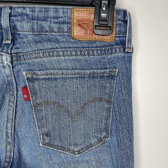 LEVIS 711 Jeans Womens 25 Long Skinny Distressed Blue Denim 8" Rise Medium Wash - Picture 4 of 8